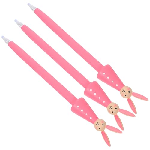 Set de 3 bolígrafos de gel con diseño de conejo de madera
