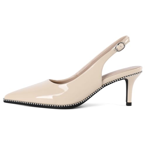 Image of YODEKS Slingback Heels for Women Pointy Toe Beaded Heels Close Toe Kitten Heel Pumps 2.5 Inch Stiletto Pumps Wedding Party Dressy Shoes