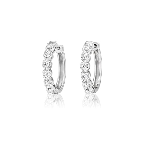 Lab Grown Diamond Huggie Hoop Earrings for Women I 10k White Gold Earrings for Her I IGI Certified 1/3 to 1/2 Carat Diamonds (I-J, SI1-SI2, cttw) Hinged Hoops3