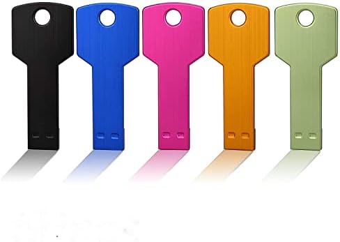 JUANWE 64 GB Memory Stick Pack of 5 Key Shape USB Stick Metal Waterproof 5 Pieces 64 GB USB Flash Drive USB 2.0 Colourful Pendrive Flash Drive for Computer Laptop PC (Black Pink Green Gold Blue)