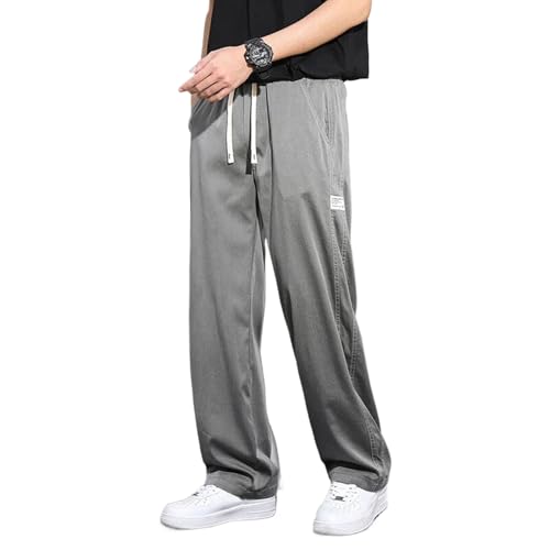 Men's Jeans Spring Summer Baggy Straight Pants Drawstring Elastic Waist Korea Casual Trousers