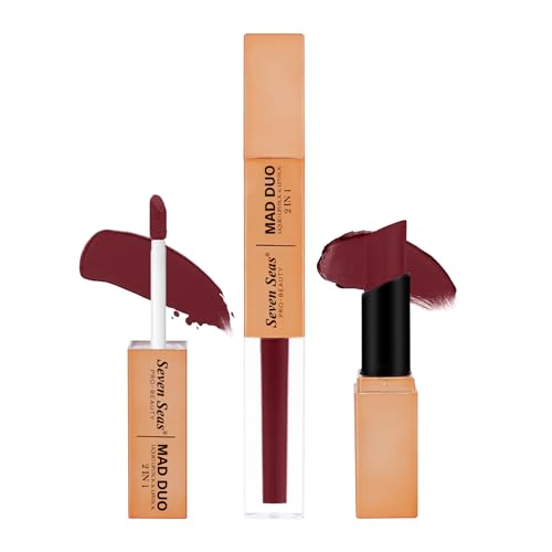 Image of Seven Seas 2in1 Non-Transfer | Smooth Texture | Hydrating | Long Lasting | Water-Proof | Full-Coverage Mad Duo Liquid Lipstick & Lipstick (Claret, 4ml,3g)