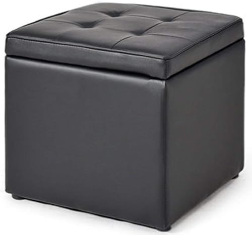 Taburete de almacenamiento de cuero, otomano multifuncional de madera maciza, diseño cuadrado para uso doméstico, 40 x 40 x 40 cm