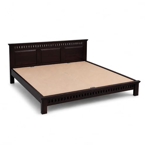 Image of SONA ART & CRAFTS Kuber Solid Sheesham Wood Queen Size Platform Bed Without Storage | Wooden Queen Size Cot Bed | Double Bed for Home - Walnut Finish (Assembly Included)