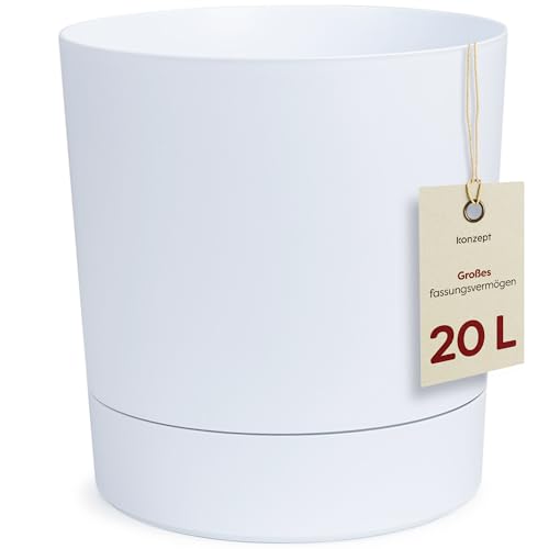 KONZEPT Blumentopf mit Untersetzer 32,5 cm - großer Übertopf aus Kunststoff für Zimmerpflanzen, modern und wetterfest, für Innen und Außen, Weiß KONZEPT Blumentopf mit Untersetzer 32,5 cm - großer Übertopf aus Kunststoff für Zimmerpflanzen, modern und wetterfest, für Innen und Außen, Weiß
