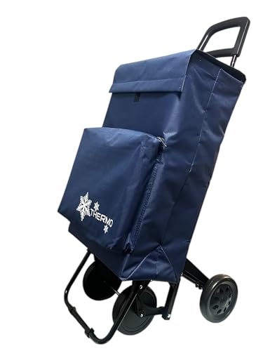 Thermo Carrito de Compras Plegable con 4 Ruedas, Bolsa Térmica Negra con Diseño de Copo de Nieve (Azul)