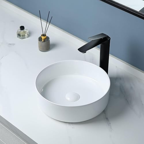 Image of Luxart Table Top Ceramic Wash Basin Countertop Designer Vessel Sink Bathroom Washbasin over Counter for Hotel Home Living Room Glossy Finish (NEXA)
