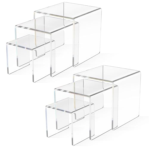 AITEE Clear Acrylic Display Risers: 2 Sets Tiered Display Stand for POP Figures Display Jewelry Display Riser Cupcakes Sweet Display Holder Stand Retail Displays Bridge Showcase - 3x4x5
