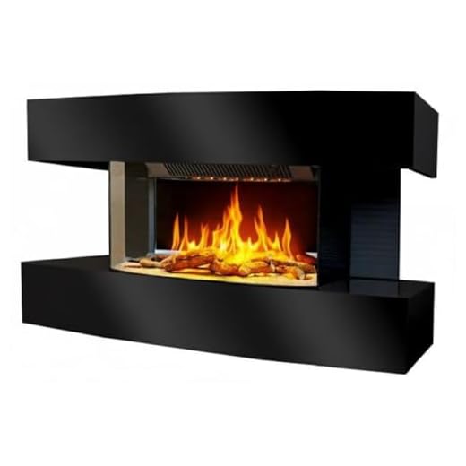 CHEMIN'ARTE Chimenea eléctrica de Pared con calefacción Lounge Medium Negra, Efecto de Llama Leds- Chimenea Decorativa bajo Consumo - Mando a Distancia