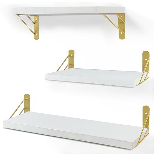 ZVZM Wandregal Holz Weiß, 3 Stück Wandregal Küche Schweberegal, Wand Regale Holz, Regalbrett für Wohnzimmer, Schlafzimmer Oder Büro.
