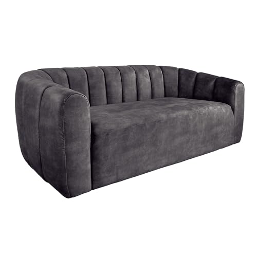 Riess Ambiente 3-Sitzer Sofa Babylon - 205cm - anthrazit - Samt Ziersteppung Schaumstoff-Polsterung Couch rund Design modern