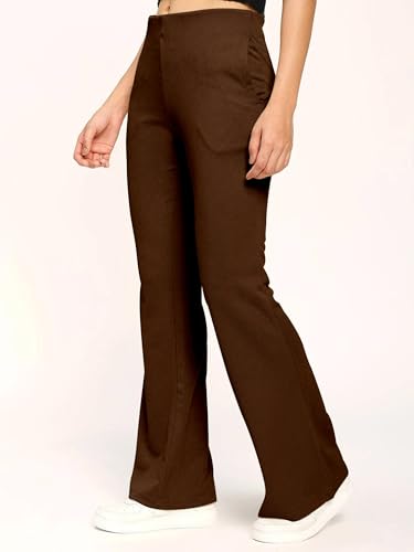 Image of Mehrang High Waisted Wide Leg Ribbed Knit Trousers with Pockets | Casual and Stretchy Pants | for Women