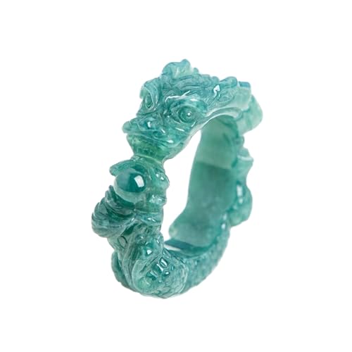 Bwesfy Blue Dragon Jade Ring for Women Men, Natural 3D Carved Jadeite Stackable Eternity Band Ring(Blue_10)