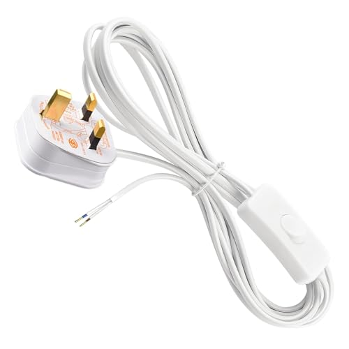 Image of QGH Lamp Cable, 1.8 m 2-Core White Replacement Lead With Switch