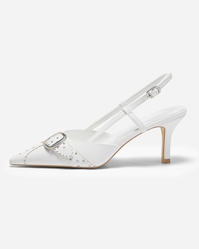 Image of Coutgo Womens Slingback Kitten Heels Studded Closed Pointed Toe Pumps with Buckle Party Dress Shoes