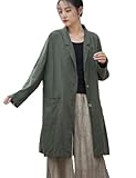 LUZU JUNU Damen-Blazer, vorne offen, lange Ärmel, Arbeitsblazer, lässig, Knopfleiste, Anzug, Vintage Grün, Einheitsgröße