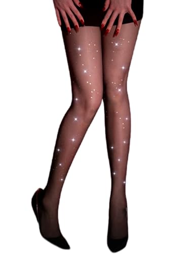 Women's Sequin Pantyhose Rhinestones High Waist Shimmery Tights Sexy Sparkle Sheer Stocking Glitter Tights
