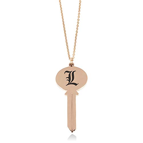 Tioneer Rose Gold Plated Stainless Steel Letter L Initial Old English Monogram Oval Head Key Charm Pendant Necklace
