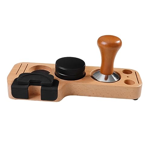 Coffee Tamper and Distributor Espresso Tamping Mats Coffee Handle Powder Wooden Base, Anti Slip Espresso Tamper Station for Cafe, Shop, Counters, Beech 58mm