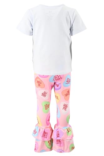 Image of Unique Baby 2 Piece Girls Double Ruffle Leggings Outfit with Short Sleeve Shirt Kid and Toddler Clothes Set