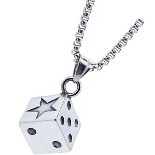 HOMSFOU Collar Ajustable de Acero Inoxidable Dados Vintage Estilo Punk para Hombres y Mujeres en Color Plata, Diseño Ligero Adecuado para Navidad y Cumpleaños