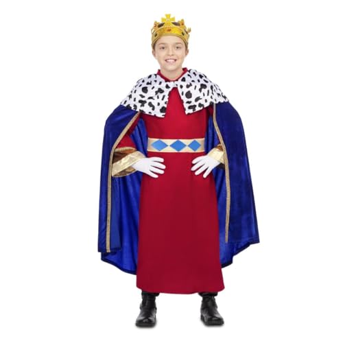 My Other Me - Disfraz para niño de Rey Mago con capa, túnica y cinturón en rojo y azul talla 5-6 años. Perfecto para brillar en las celebraciones navideñas