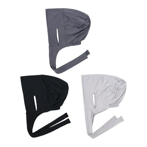 IPENNY 3-Pack Women's Hijab Undercap - Adjustable Tie-Back Inner Liner Head Cover, Soft Stretch Hijab Liner for Daily Wear (ack(Black + Light Grey + Dark Grey))