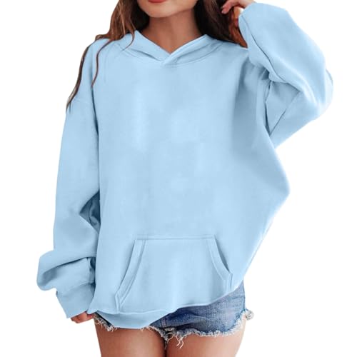 Vuncio Kapuzenpullover Kinder Mädchen Elegant Winter Sweatshirt Mit Kapuze Mädchen Langarm Pullover Hoodie Lässig Locker Party Freizeit Kinder Teenager Oberteile 2-13 Jahre (Sky Blue, 12-13 Years)