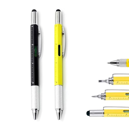 2Pcs Multi Tool Pen Gifts for Men 6 in 1 Multitool Pen Cool Gadgets Tools Back to School Gadgets for Christmas Boyfriend Graduation Back to School Gifts, Office Engineer Carpenter Construction Tool