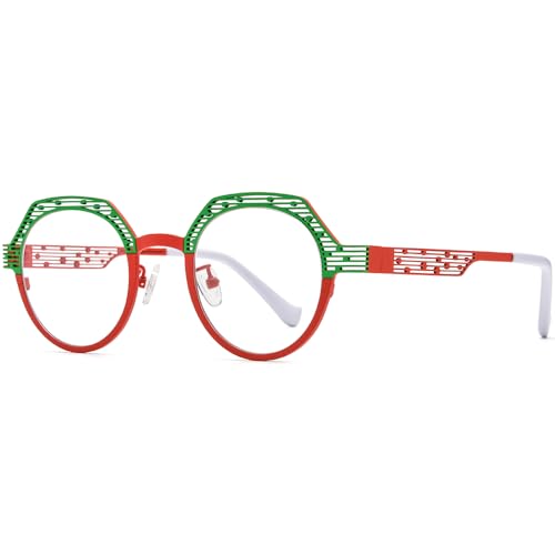 Image of FONEX Colorful Pure Titanium Glasses Frame Women Retro Round Eyeglasses
