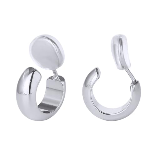 Gold Clip On Hoop Earrings for Women 14K Gold Plated Non Pierced Chunky Clip On Huggie Hoops Adjustable No Piercing Fake Earrings