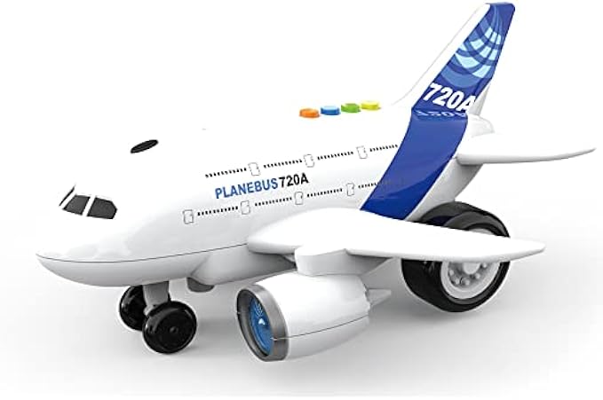 City Service Airplane Toy for Kids with Lights and Sounds - Friction Powered Push and Go Passenger Flight Aeroplane Toy 1:160 Scale for Boys and Girls