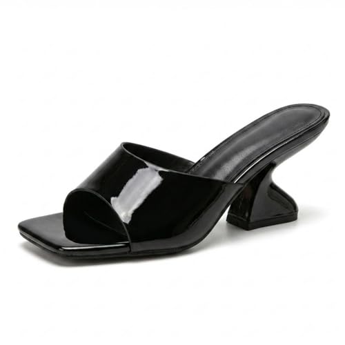 Women's Clear PVC Chunky Heel Dress Slide Sandals Fashion Square-Toe Wide Band Slip-On Comfortable insole Anti-Slip Transparent Block Heel Jelly Mule Sandals for Party Prom Daily Casual Wear (9,Black-Sculptural Heel)