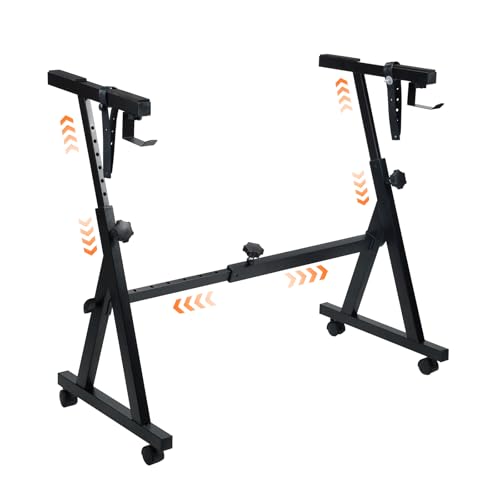 Firstar Piano Keyboard Stand-Z Style Adjustable and Portable Heavy Duty Music Stand with Wheels-Fits 54-88 Key Electric Pianos-Sturdy Musical Keyboard Stand for Practice & Performance