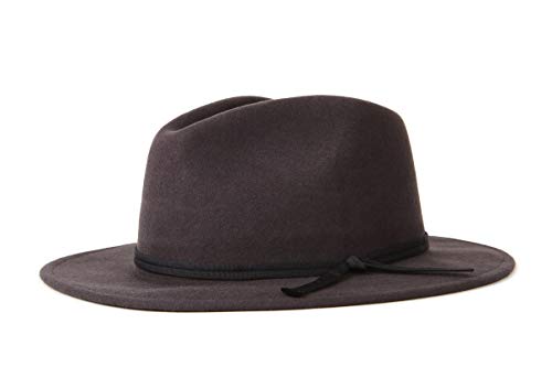 Brixton Men's Coleman Medium Flat Brim Felt Fedora HAT, Washed Black, M