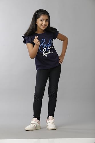 Image of Under Fourteen Only Girls Cotton Round Neck Full Sleeve Crop Top T-Shirt | Soft Jersey Fabric with Big Graphic Print | Stylish & Comfortable Casual Wear | Neavy (10-11 Years)