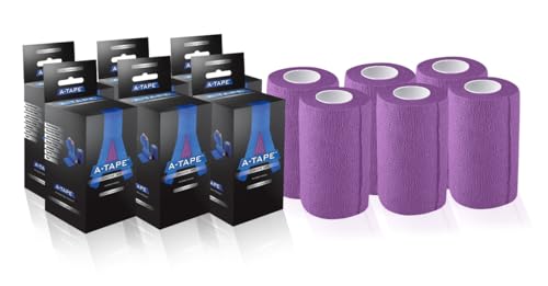 Image of A-Tape Breathable Self Adhesive Cohesive Bandage for Humans & Pets (Dogs, Cats, Birds) -Sports, Wrap, Athletic, Non Woven First Aid Medical, Wrist, Swelling (10 cm X 4.5 mtr) (Pack Of 6, Purple)