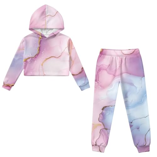 ZFRXIGN Cute Hoodie 2 Piece Outfit for Girls 4-13 Years Crop Hoodie and Jogger Sweatpants for Sportswear