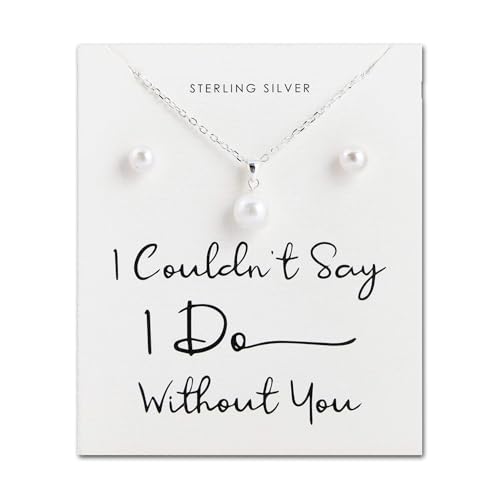 Juego de perlas Philip Jones de plata de ley colgante collar pendientes novia y damas de honor
