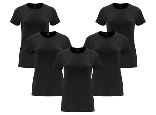 TMO, Camiseta Manga Corta Mujer, Pack 5 Camisetas Manga Corta Mujer, Camisetas Interior Manga Corta, Camiseta Manga Corta, Camisetas básicas, Camisetas algodón 100% (M, Negro)