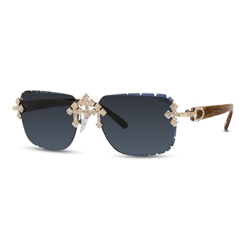 Image of Iced-Out Triple Cross Sunglasses - Frameless Diamond-Cut Luxury Shades for Men & Women | UV400 Hip-Hop Eyewear