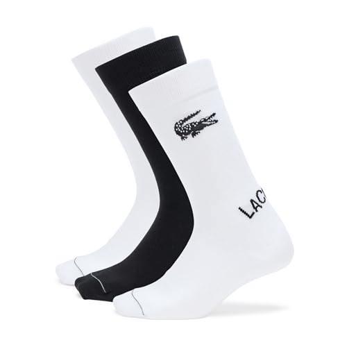 Lacoste Unisex 3 Pack Socks, White/Black, 6.5/9