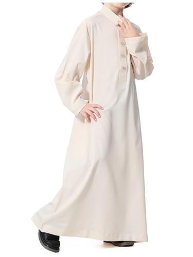 WSPLYSPJY Kids Boys Solid Color Thobe Muslim Robe Long Sleeve Arab Kaftans with Pocket4