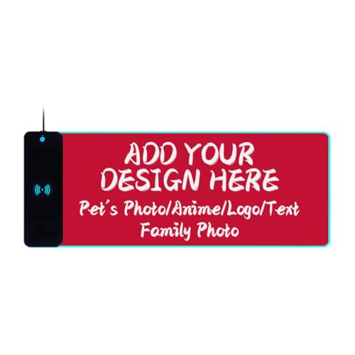 Custom Personalized Wireless Charging RGB Gaming Mouse Pad with Photo Picture Text Logo, Customized...