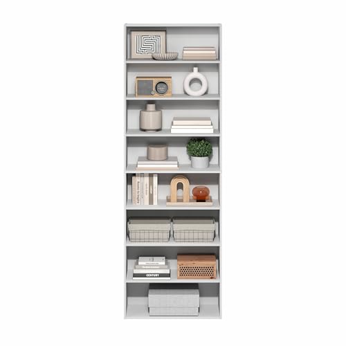 Image of Furinno Basic Book Shelf, 8-Tier Bookcase with Open Shelf, Standing Bookshelf, Cube Storage Organizer, 9 x 24 x 71, for Living Room, Bedroom, Home Office, White
