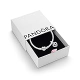 PANDORA March Birthstone Dangle Charm & Bracelet Set - Women's Sterling Silver March Birthstone Dangle Charm & Heart Clasp Snake Chain Bracelet - Jewellery Set With Gift Box, Size 17