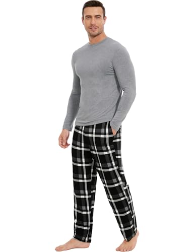 Image of GYS Bamboo Viscose Men's Pajama Sets Long Sleeve Plaid Loungewear Sets with Pockets