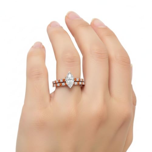 Image of 55Carat Choose Your Gemstone Marquise Shape 14k Rose Gold Plated Classic Delicate Diamond CZ Handmade Fashion Jewelry Party Wear Daily Wear Ornament Gifts for Wife Wedding Ring Sets : US Size 4 to 12