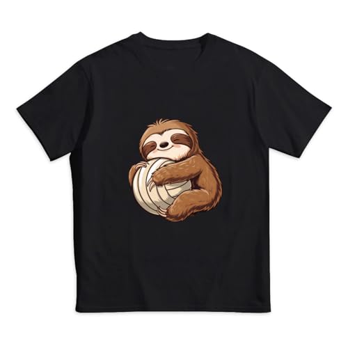 Cute Sloth Volleyball Lover Black T Shirt Kids for 2-12 Years Old Children