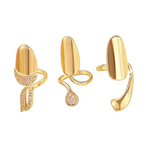 Kaeltsyn 3 anillos ajustables para nudillos con circonita cúbica brillante para decoración de uñas elegante y accesorios de moda, anillos de moda, One Size, como se describe, como se describe